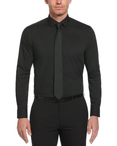 Perry Ellis Slim Fit Solid Dress Shirt, , Cotton/Polyester/Elastane - Black