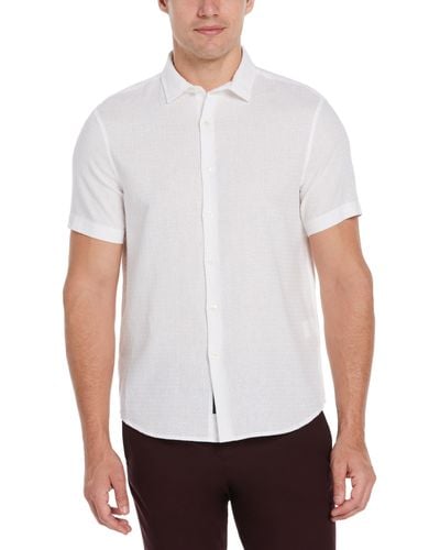Perry Ellis Linen Dobby Short Sleeve Shirt - White