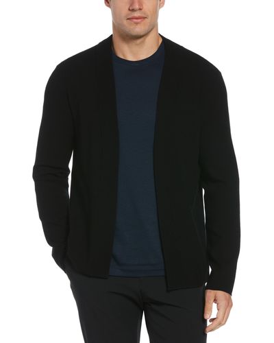 Perry Ellis Tech Knit Open Cardigan Sweater - Black