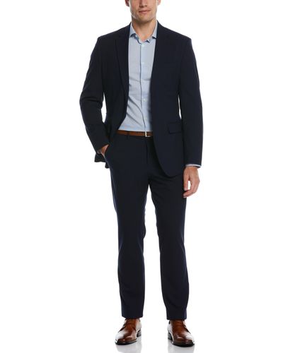 Perry Ellis Slim Fit Stretch Navy Textured Tech Suit - Black