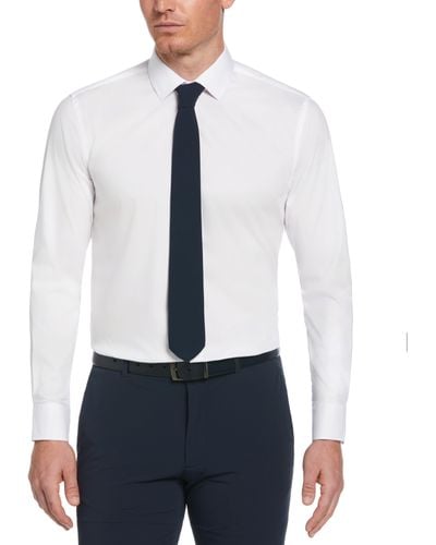 Perry Ellis Slim Fit Bright Solid Dress Shirt, , Cotton/Polyester/Elastane - White