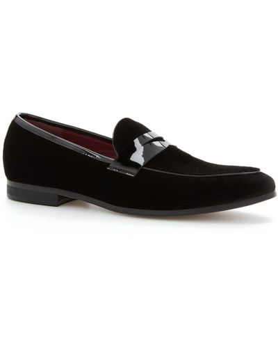 Perry Ellis Genuine Suede Leather Penny Loafers - Black