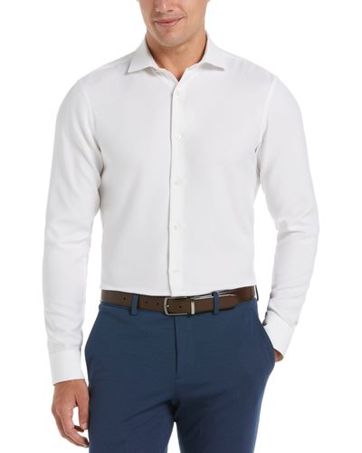 Perry Ellis Slim Fit Tech Texture Solid Dobby Dress Shirt - White