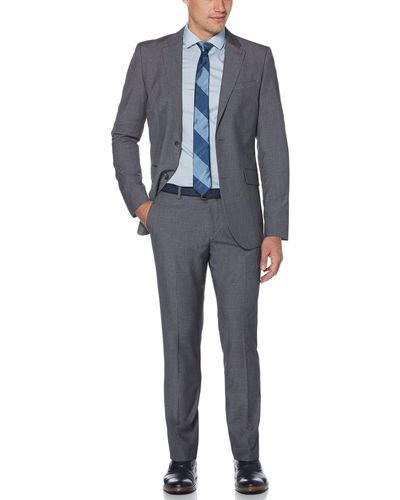 Perry Ellis Slim Fit Plaid Suit Set - Gray
