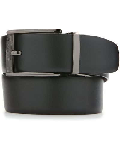 Perry Ellis Mesh Buckle Leather Belt, Size Large, 100% Leather, Regular - Black