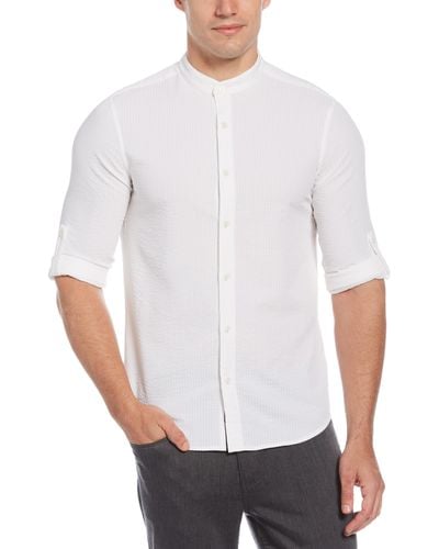 Perry Ellis Untucked Total Stretch Slim Fit Seersucker Shirt - White