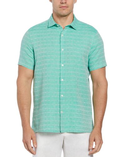 Perry Ellis Linen Blend Textured Shirt - Green