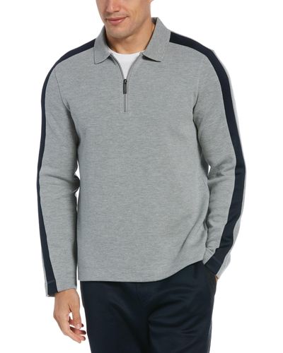 Perry Ellis Pieced Quarter Zip Sweater - Gray