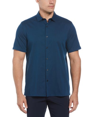 Perry Ellis Short Sleeve Dobby Shirt - Blue