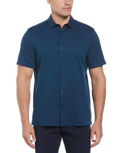 Perry Ellis Short Sleeve Dobby Shirt - Blue