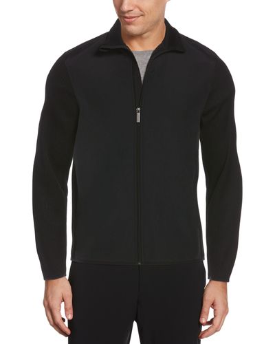 Perry Ellis Solid Stretch Full-zip Fleece Jacket - Black