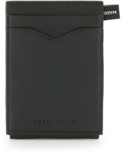 Perry Ellis Leather Magnetic Card Case Wallet - Black