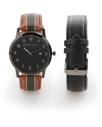 Perry Ellis Watch And Interchangeable Band Gift Set - Black