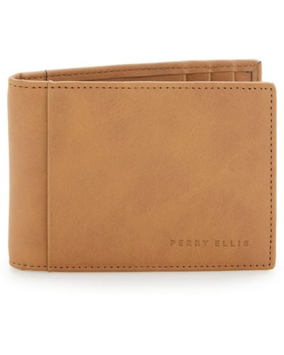 Perry Ellis Tan Leather Money Clip Wallet - Natural