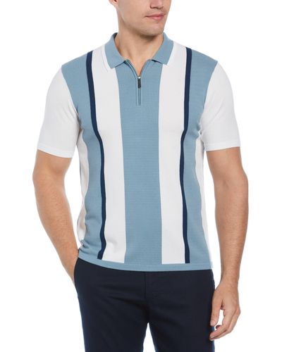 Perry Ellis Rib Collar Multi Stripe Polo Shirt - Blue