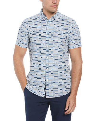 Perry Ellis Total Stretch Slim Fit Geo Tile Print Shirt - Blue