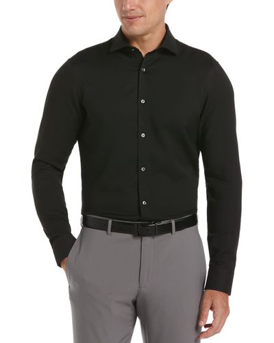 Perry Ellis Slim Fit Tech Textured Dobby Dress Shirt - Black