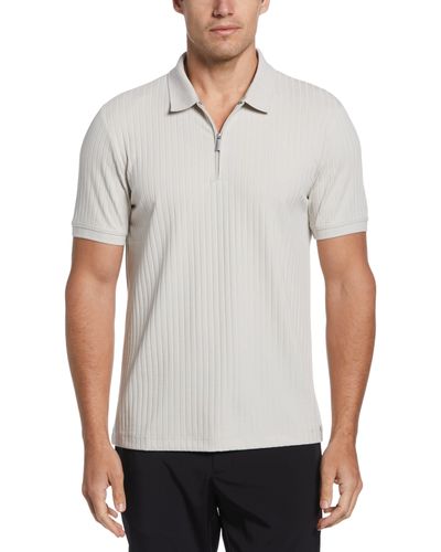 Perry Ellis Quarter Zip Ribbed Polo - White