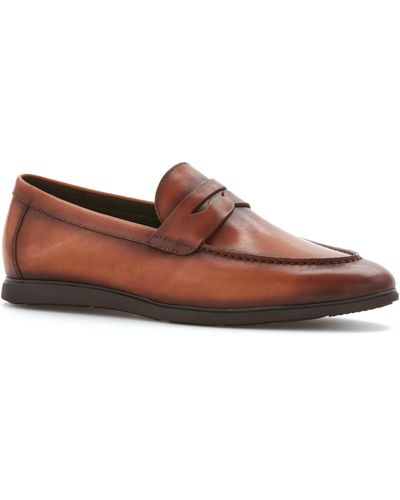 Perry Ellis Genuine Leather Casual Penny Loafers - Brown