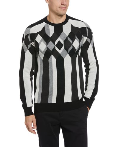 Perry Ellis Pattern Crew Neck Sweater - Gray