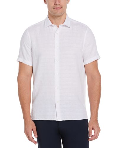Perry Ellis Linen Blend Textured Shirt - White