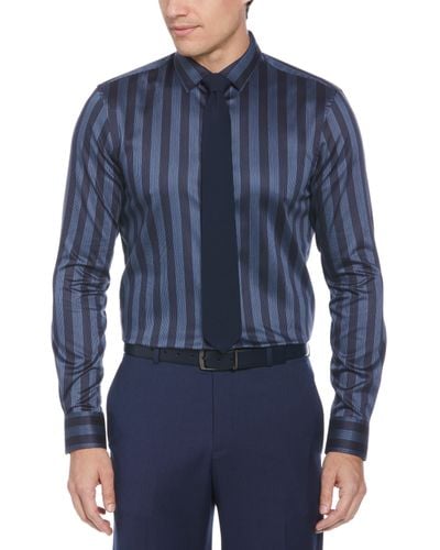 Perry Ellis Slim Fit Tonal Twill Stripe Dress Shirt - Blue