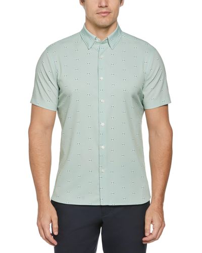 Perry Ellis Slim Fit Total Stretch Geo Dot Print Shirt - Green