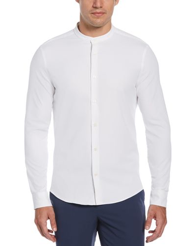 Perry Ellis Tall Untucked Total Stretch Slim Fit Banded Collar Shirt - White