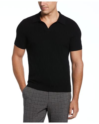 Perry Ellis Tech Knit Open Collar Polo - Black