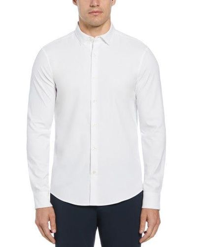 Perry Ellis Slim Fit Untucked Total Stretch Solid Shirt - White