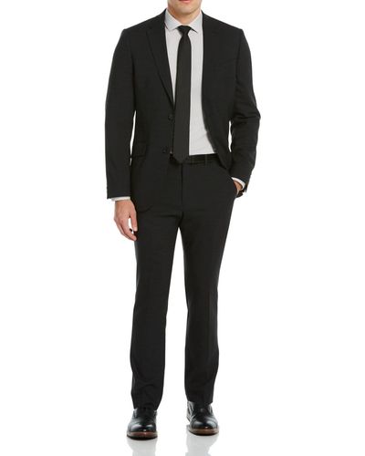 Perry Ellis Slim Fit Charcoal Stretch Wool Blend Suit - Gray