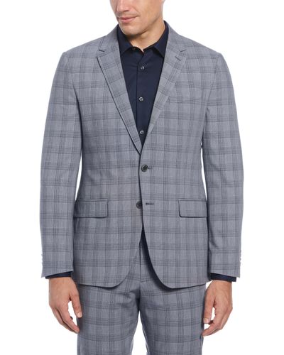 Perry Ellis Slim Fit Plaid Suit Jacket - Gray