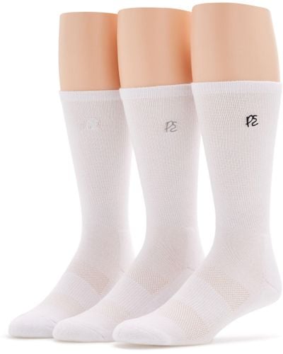 Perry Ellis 3 Pack Casual Luxe Rib Logo Crew Socks - White