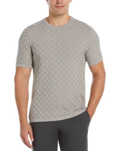 Perry Ellis Square Pattern Crew Neck Sweater Shirt - Gray