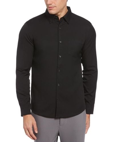 Perry Ellis Big And Tall Untucked Total Stretch Solid Shirt - Black