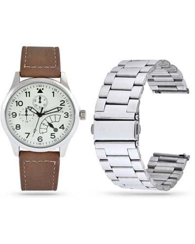 Perry Ellis Interchangeable Strap Watch Gift Set - White