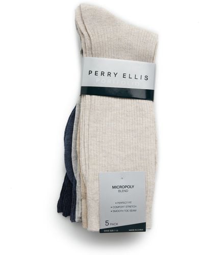 Perry Ellis 5 Pack Ribbed Crew Socks - White