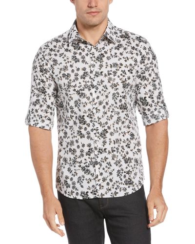 Perry Ellis Untucked Water Floral Printed Shirt - White