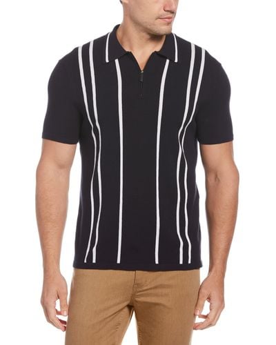 Perry Ellis Tech Knit Vertical Stripe Zip Polo - Black