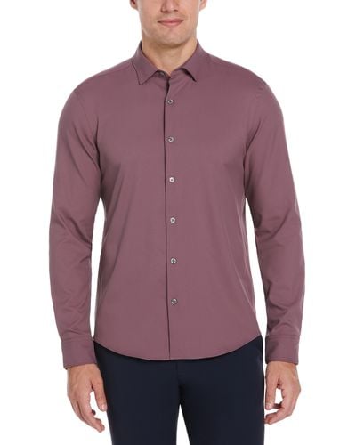Perry Ellis Untucked Total Stretch Slim Fit Solid Shirt - Purple