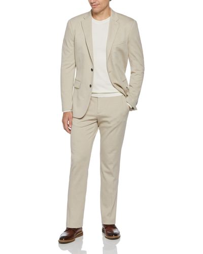 Perry Ellis Slim Fit Taupe Solid Knit Suit - Natural