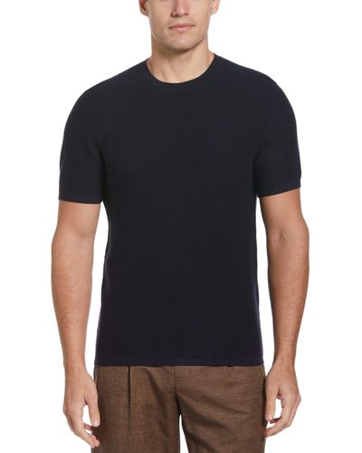 Perry Ellis 'Tech Knit Vertical Ribbed Sweater T-Shirt - Black