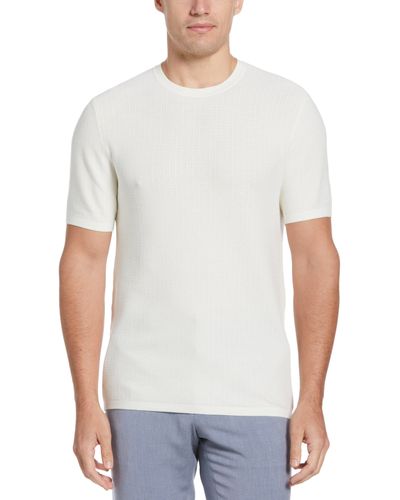 Perry Ellis Tech Knit Vertical Ribbed Sweater T-Shirt - White