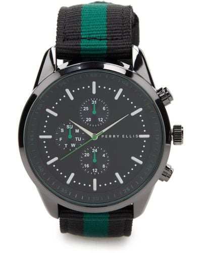 Perry Ellis Chronograph Green Fabric Strap Watch - Gray