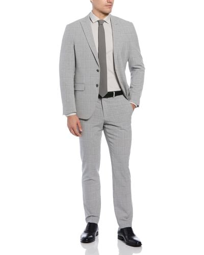 Perry Ellis Slim Fit Charcoal Windowpane Suit - Gray
