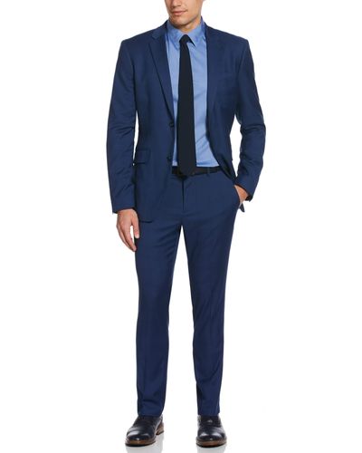 Perry Ellis Very Slim Fit Plaid Stretch Suit - Blue