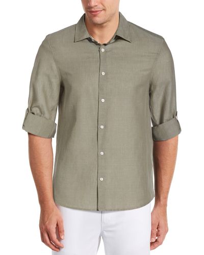 Perry Ellis Untucked Roll Sleeve Linen Shirt - Multicolor