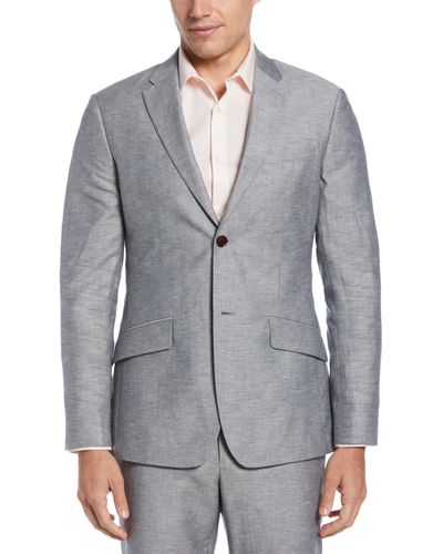 Perry Ellis Slim Fit Linen Blend Textured Suit Jacket - Gray