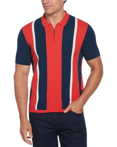 Perry Ellis Rib Collar Multi Stripe Polo Shirt - Red