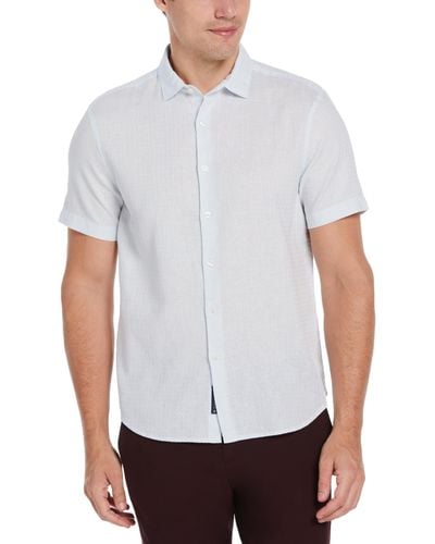 Perry Ellis Linen Dobby Short Sleeve Shirt - White